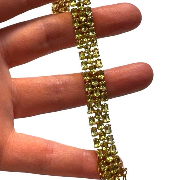DBJ Dee Berkeley 925 Gold-plated Bracelet with Three Rows of Green Peridot Gem - Picture 9 of 9